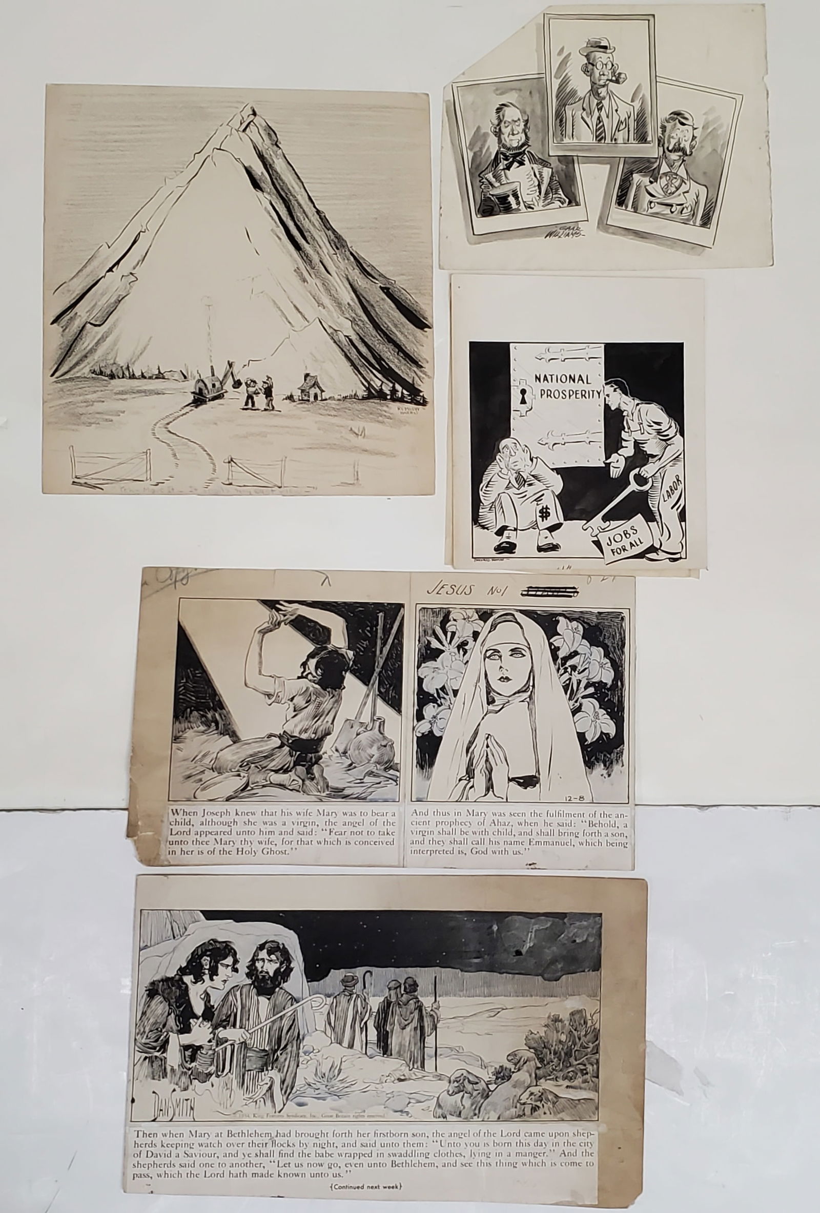 Original Ink Drawings Political Religious Dan Smith Remlow Harris Gaar Williams Bernard Seaman Charl (1 of 6)