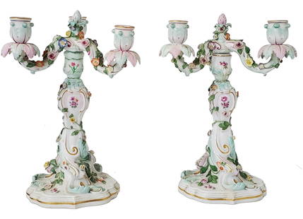 19c Antique Meissen German Porcelain 3 Light Candelabra Pair to Fix: Described By: Michelle HFA VX.1 Title: 19c Antique Meissen German Porcelain 3 Light Candelabra Pair to Fix Description:19c Antique Meissen German Porcelain 3 Light Candelabra Pair to Fix Hallmarks or