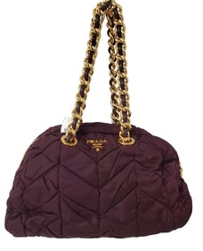 Genuine Prada Tessuto Italian Nylon Chevron Catena Bag BL0407 Prugna Dark Purple