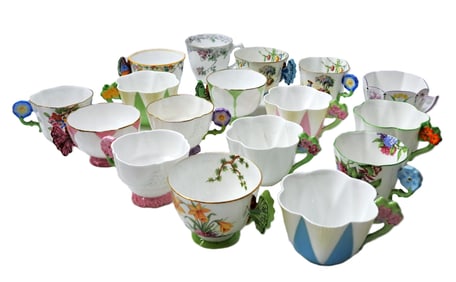 Aynsley Shelley China England Butterfly Flower Handle Pastel Adorable Tea Cups Assorted Lot of 17
