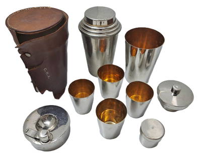 Vintage Chrome-Plated Travel Nesting Martini Set Cocktail Shaker German Made Art Deco c. 1930s: Described By:Dillon HFA VX.1 Title:Vintage Chrome-Plated Travel Nesting Martini Set Cocktail Shaker German Made Art Deco c. 1930s Description: Vintage Chrome-Plated Travel Nesting Martini Set Cocktail
