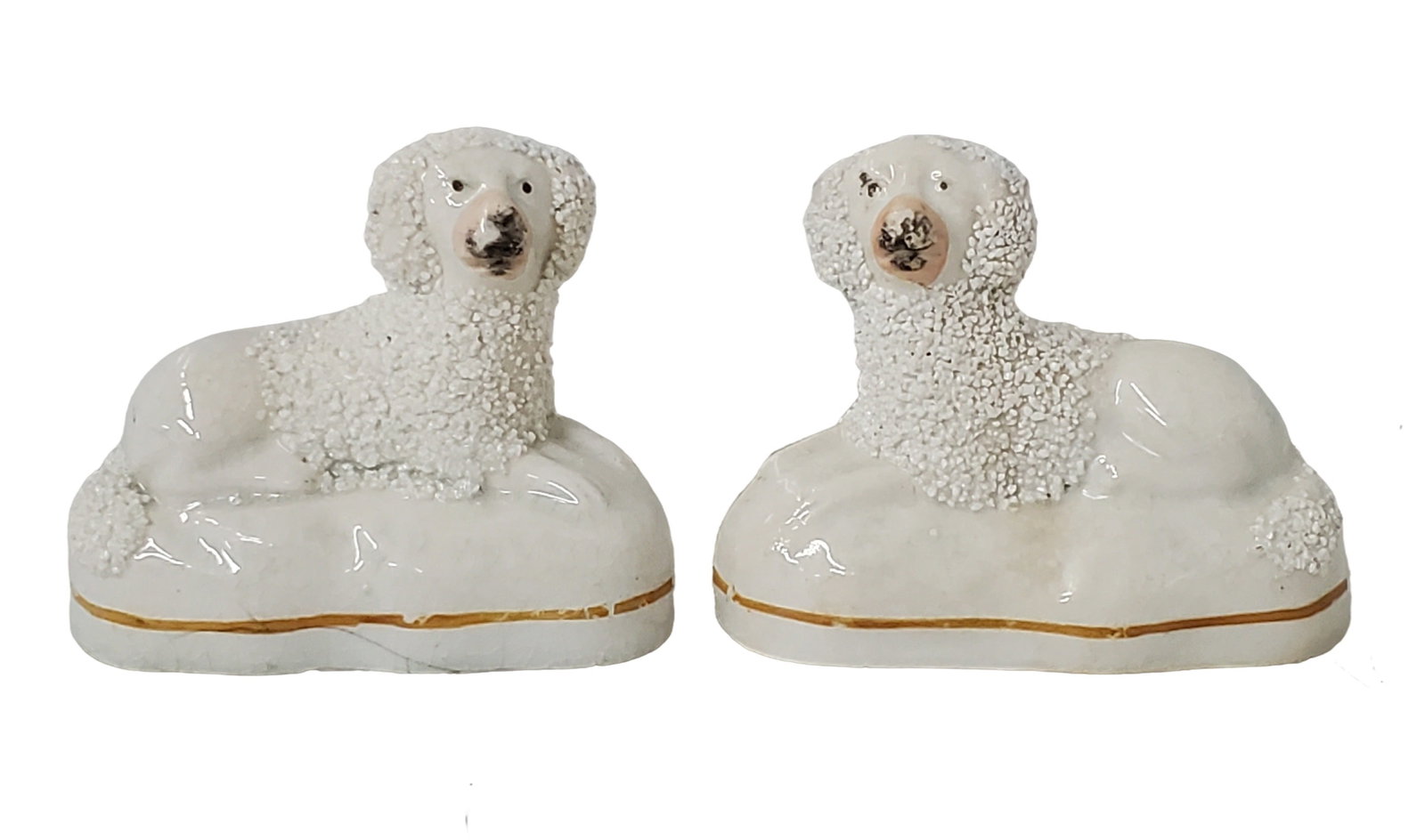 Staffordshire Confetti Poodle Hearth Dog Antique English Pair Porcelain 2.75in (1 of 6)