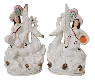 Large English Romantic Staffordshire Porcelain Figure Pair