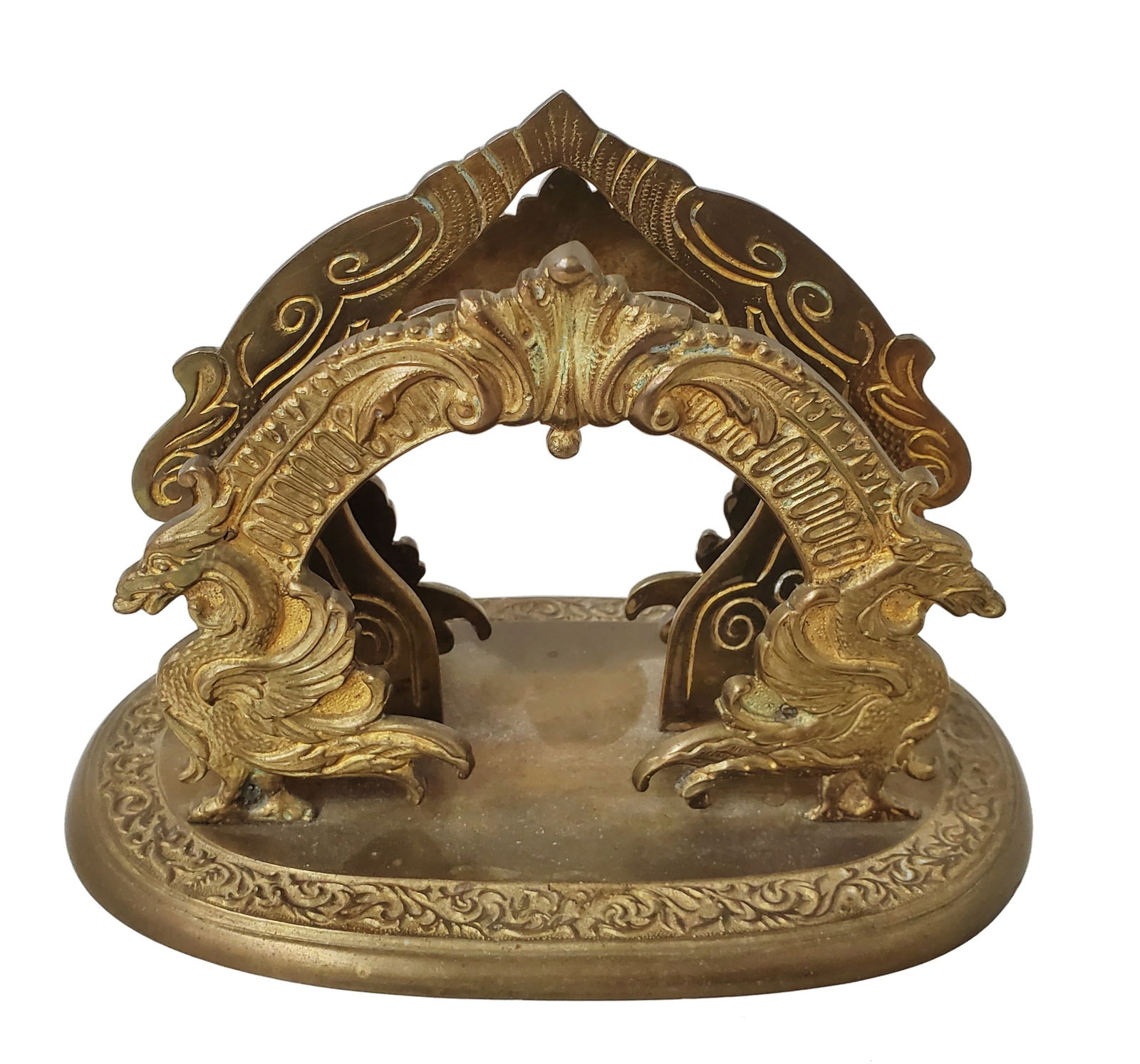 Antique Ornate Heavy Embossed Brass Desk Letter Holder Bradley & Hubbard Manner Stamped 2043 (1 of 7)