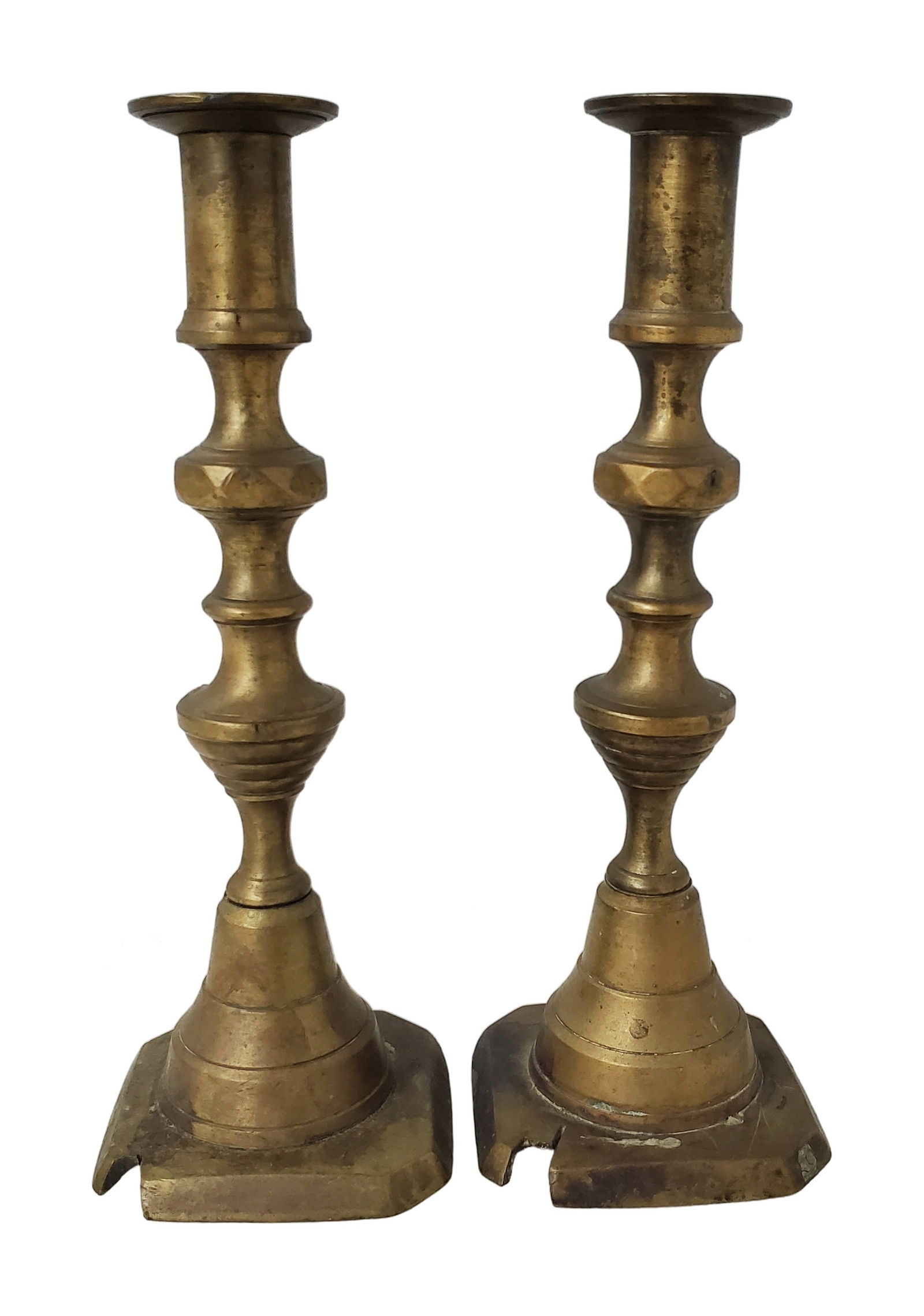 American Beehive Federal to Empire Brass Candle Holders Folk Art Make-Do Base Modification Collectib (1 of 7)