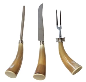 Sheffield England Cutlery Stainless Steel Horn Handle Meat Carving Serving Set