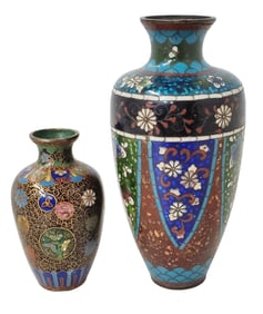 Antique Cloisonne Vases Japanese or Chinese Asian Circa Taisho or Republic Era Early 20c 6in & 3.75i
