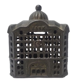 Antique Still Bank Architectural Cast Iron Miniature Building Old Dark Patina Estate Find