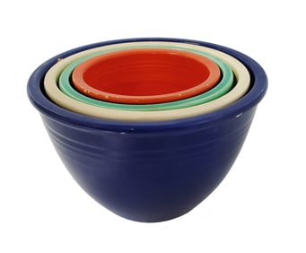 Vintage Fiestaware Pottery Nesting Mixing Bowl Set of 4 Cobalt Green lvory Red