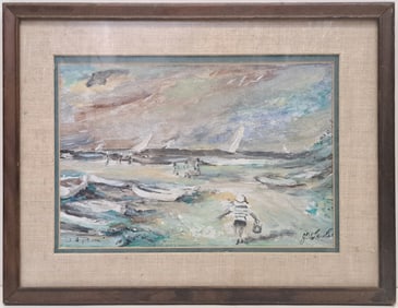J Winston Lawler Signed Gouache On Paper Virginia Beach Artist Titled Or Inscribed Indistinctly