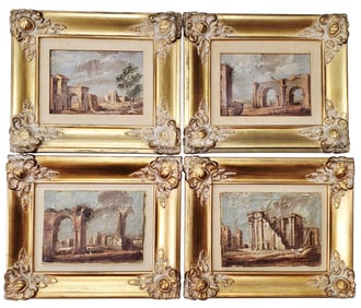Italianate Guardi Grand Tour Manner Vintage to Antique Architectural Capriccio Landscape Oil Paintin