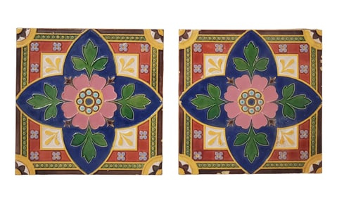 Antique Arts Crafts English Minton & Co Stoke on Trent Art Pottery Earthenware Tile Lot of 2