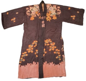 Japanese Kimono Robe Silk Vintage Art Deco Floral Inscribed
