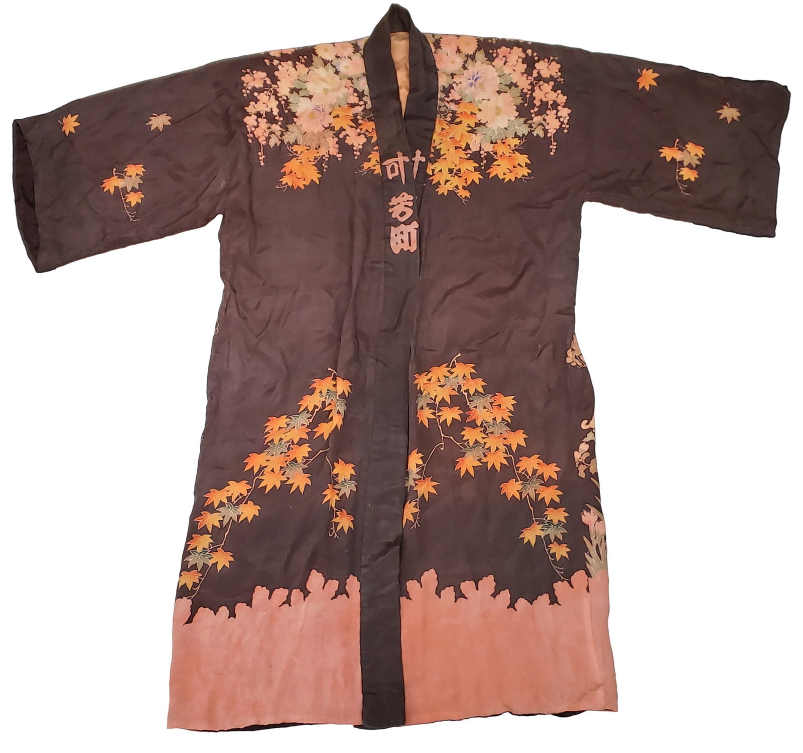 Japanese Kimono Robe Silk Vintage Art Deco Floral Inscribed (1 of 10)