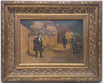 Mystery Artist Edwardian Continental Street Scene Oil On Canvas Painting Illegibly Signed To Fix