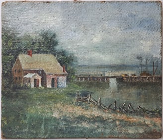Estate Find William Aiken Walker Manner Unknown Artist Regional Shoreline Landscape Oil On Burlap