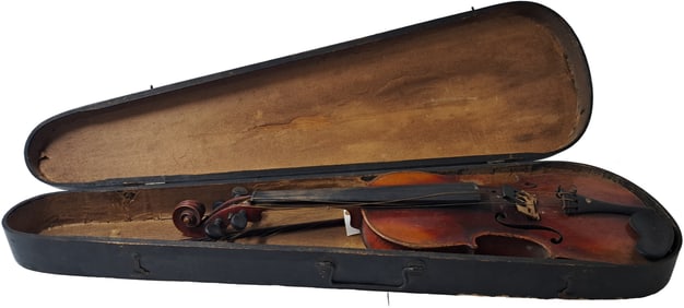 German Antonius Stradivarius Cremonensis Copy Violin Circa 1900 with Bow and Signed Hard Case