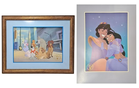 Vintage Disney Store Aladdin Jasmine Oliver & Company Exclusive Commemorative Lithograph Prints