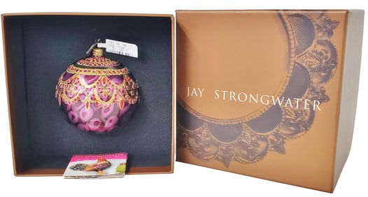 Luxury Designer Jay Strongwater Swarovski Crystal Handpainted Glass Ornament Box Booklet Tag