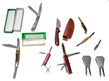 Vintage Hen & Rooster Jet Line Owen ISC Stainless Pocket Knives Set