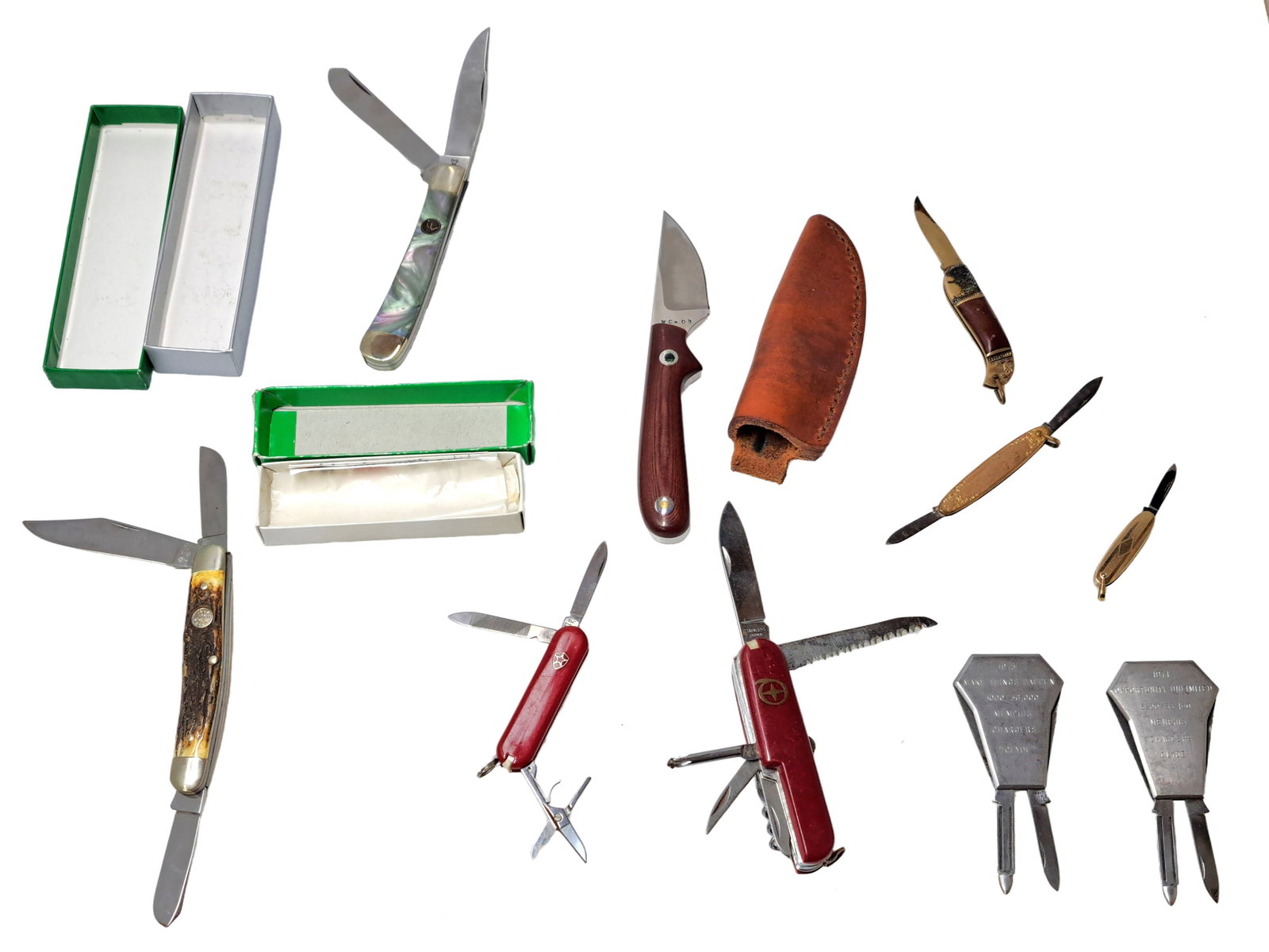 Vintage Hen & Rooster Jet Line Owen ISC Stainless Pocket Knives Set (1 of 6)