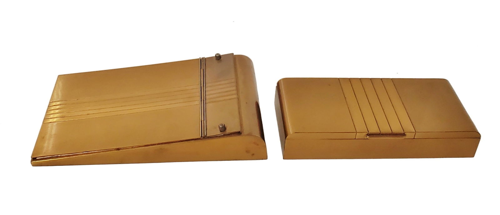 Vintage Deco Silver Crest SMACo Bronze Desk Calendar & Cigarette Box (1 of 9)