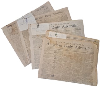 Lot Of 4 Antique Early American Newspapers Dunlap’s American Daily Advertiser c. 1793 Philadelphia