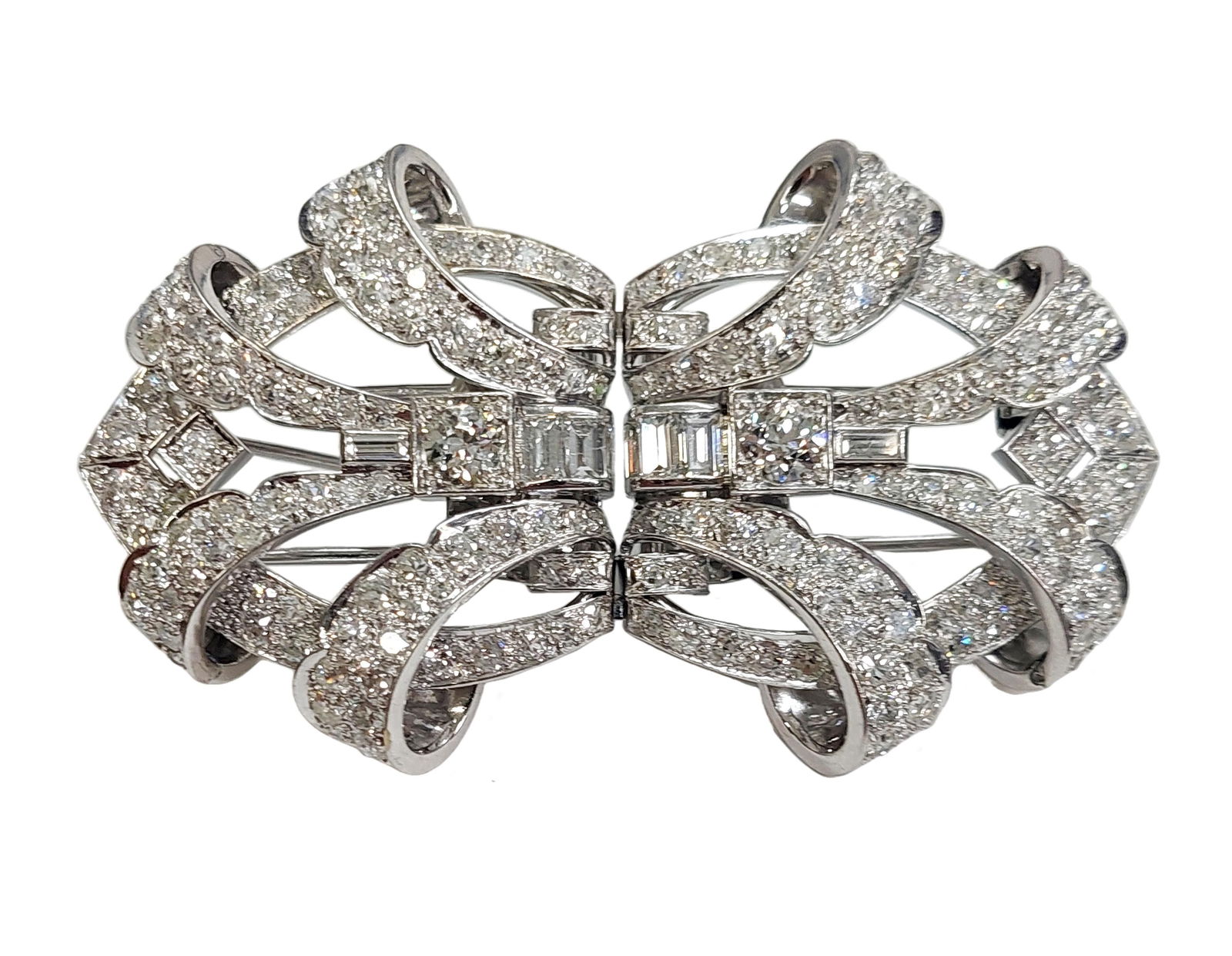 Extra Large Art Deco Approx. 16ctw Hi Quality Diamond Heavy Platinum French Hallmarked Clips (1 of 8)