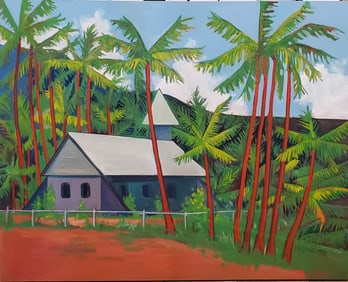 Large Ed Lane Hawaiian Ke'anae Maui Landscape Oil Painting 48x61in One of 3 Lots Hawaii Artist in