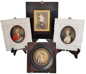 Heinrich F?ger & Tischbein Antique Fine Miniature Portrait Painting Lot of 4 European Nobleman