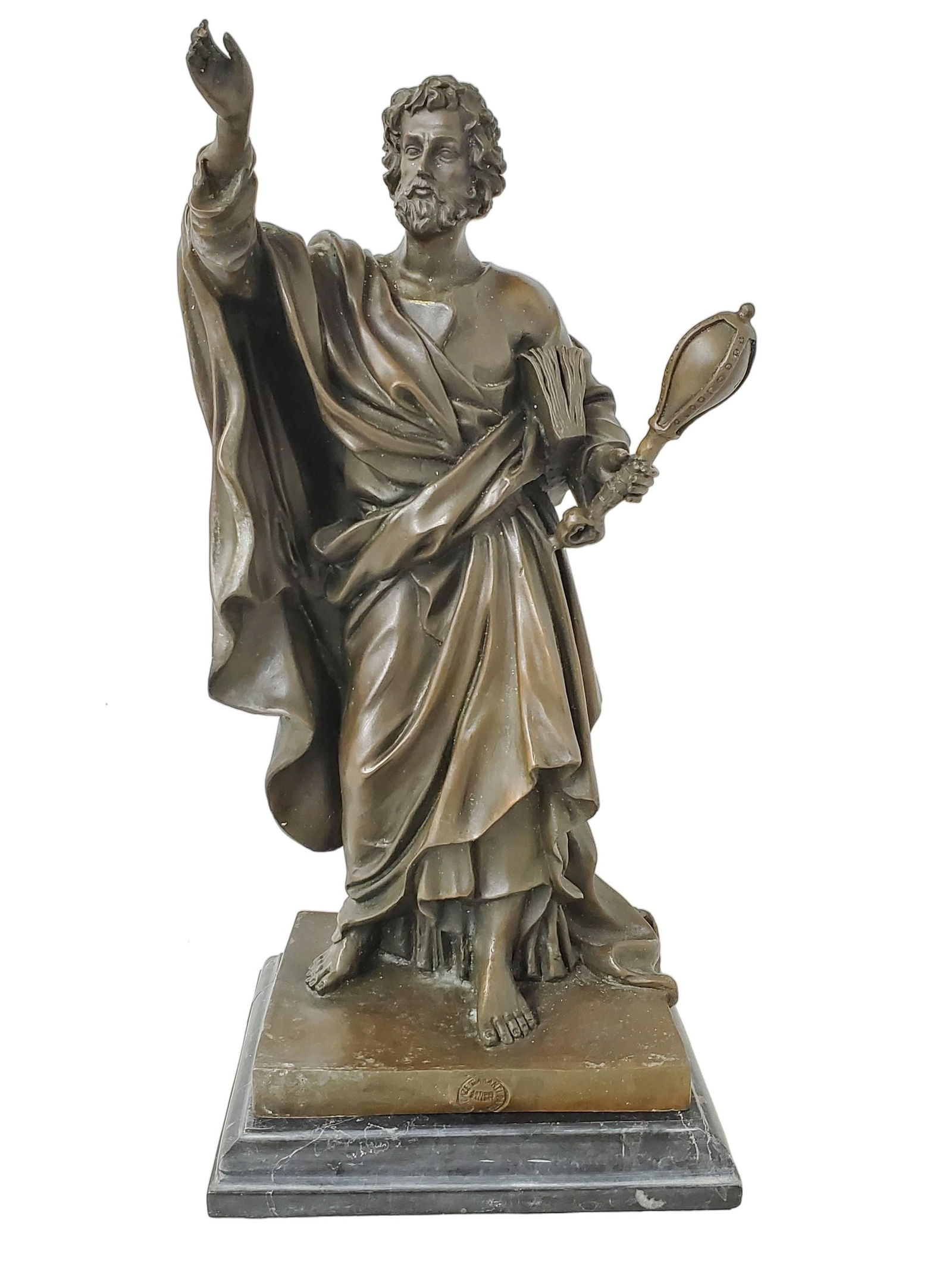 Lg Bronze Paris Foundry Heavy 17in Possibly Cardona or LaTour of Perhaps Aristotle Christ or Saint: Described By: Michelle HFA VX.4 NFED Title: Lg Bronze Paris Foundry Heavy 17in Possibly Cardona or LaTour of Perhaps Aristotle Christ or Saint 20th c. Casting Post WWII Description: Lg Bronze