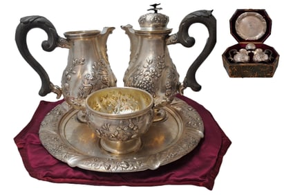 JC Klinkosch Hof Kammer Silver Tea Set For Imperial Crown Of Austria Large Repousse 67OZT