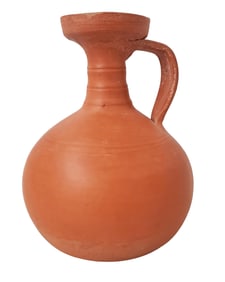 Etruscan or Roman Clay Spun Handled Pottery Jug