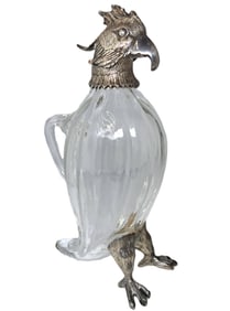 Antique 20th Century Cockatoo Parrot Crystal Glass Decanter Claret Jug