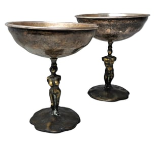 Rare Michael Aram Adam and Eve 800 Fine Silver Top Bronze Goblets