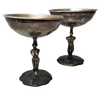 Rare Michael Aram Adam and Eve 800 Fine Silver Top Bronze Goblets: Described by:AF HFA DT64164 NFTY Title:Rare Michael Aram Adam and Eve 800 Fine Silver Top Bronze Goblets Description: Rare Michael Aram Adam and Eve 800 Fine Silver Top Bronze Goblets Stamping and Fac