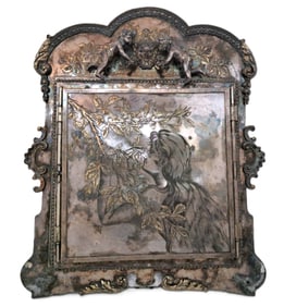 Antique 1890s Trifold 3 Mirror Cherub Putti Lady Floral Art Nouveau Boudoir Vanity Silverplate