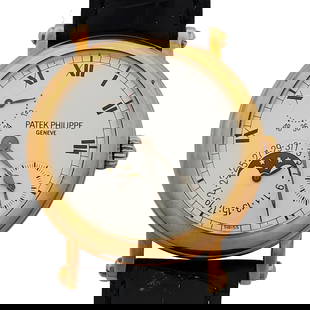 18k Gold Patek Philippe Complication Officer 5054 Power Reserve Moonphase Moon Watch Orig 18k Gold B: Described By:Michelle NFEDDD 64257 Title:18k Gold Patek Philippe Complication Officer 5054 Power Reserve Moonphase Moon Watch Orig 18k Gold Buckle Box Description: 18k Gold Patek Philippe Complication