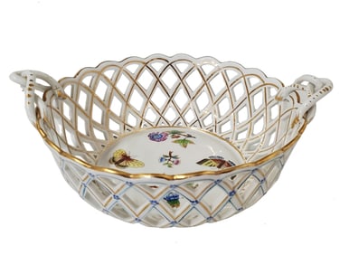 Herend Hungary Porcelain Openwork Reticulated Butterfly Bowl Dish