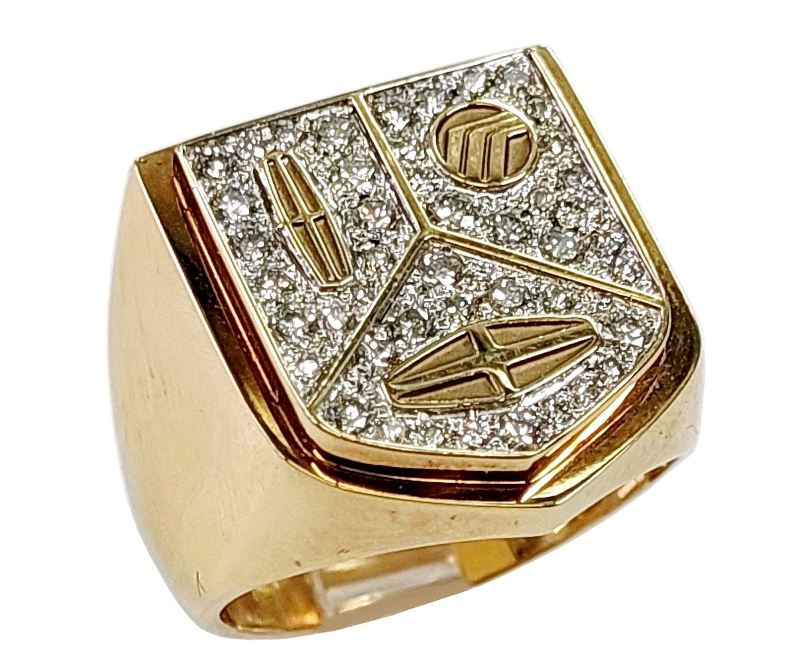 Scarce Heavy Cartier 18k Gold Ford Motor Co Lincoln 0.75ctw Fine Diamond Mens Ring w/ Box (1 of 12)