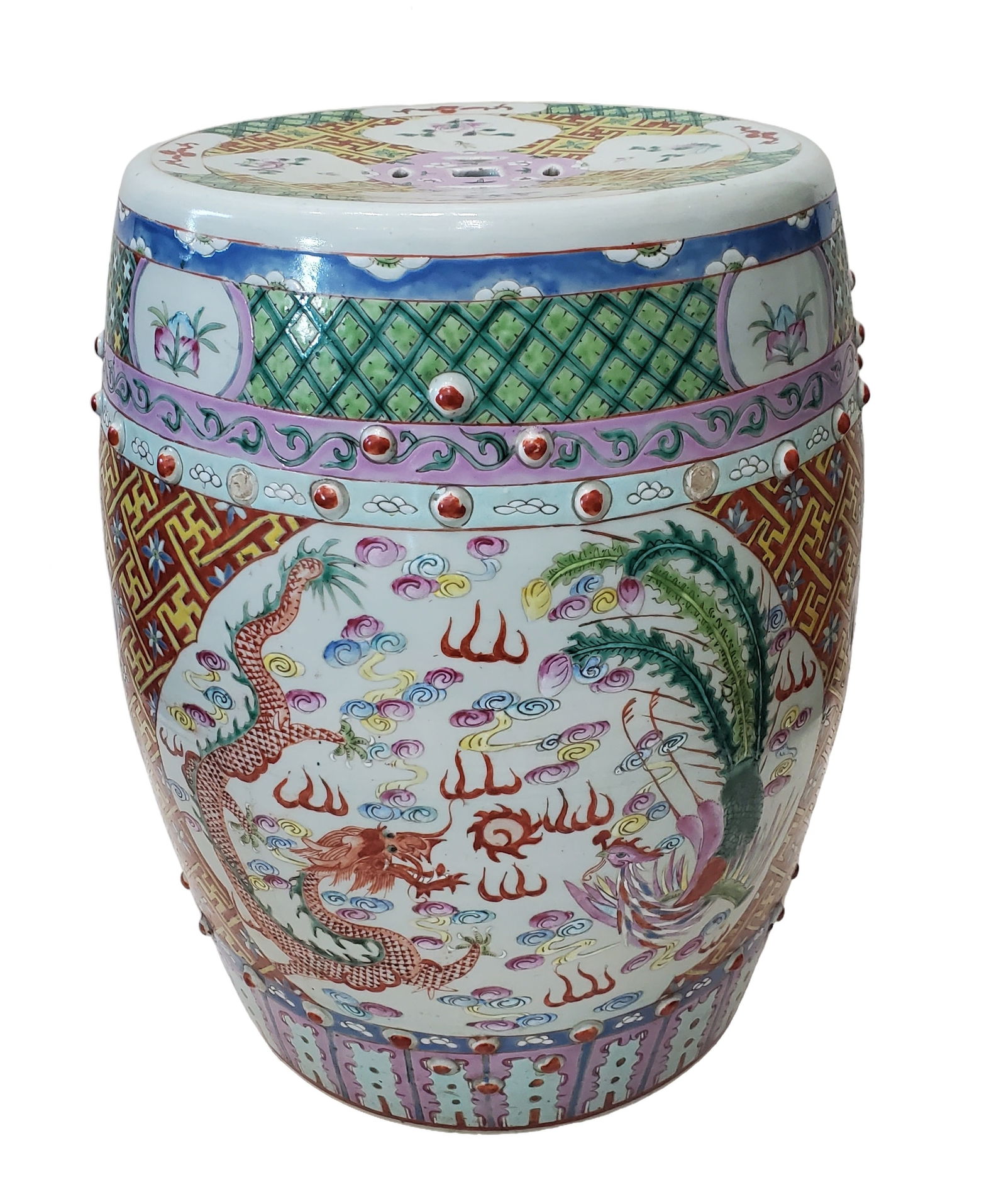 Antique Chinese Famille Rose Garden Stool Seat Bench Stand 17.5in Porcelain Enamel Circa Late Qing (1 of 9)