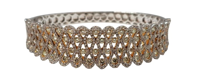 18k White Gold 7.58ctw Ultra White Diamond With Champagne Diamond Accent Bangle Bracelet