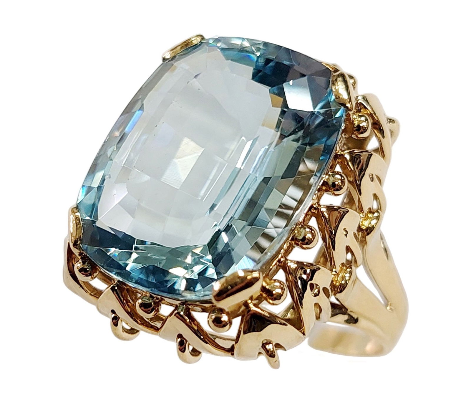 Stunning Color 19.75ct Aquamarine Mid Century Huge 18K Gold Statement Ring (1 of 10)