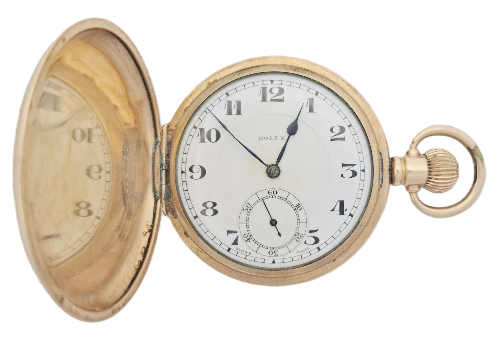 Scarce 1930s Large Mens Rolex Enamel Dial Hunter Working Pocket Watch Excellent Condition