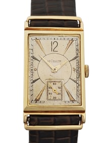 LeCoultre Gold Long Curved Art Deco Mens Vintage Watch Unusual Lugs