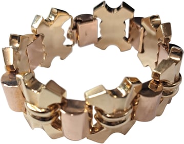 Stunning Vintage 8.25 Inch 14K Two-Tone Green & Rose Gold Link Tank Bracelet