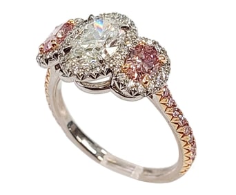 GIA Natural Fancy Pink Oval Diamond 1ct White Diamond Center Halo Ladies Platinum Engagement Ring