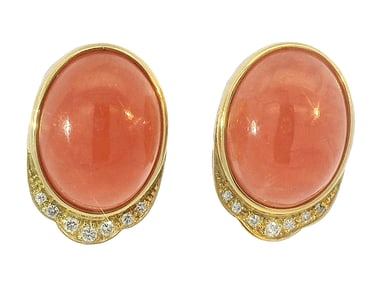 Attributed to H Stern Fine Diamond 18k Yellow Gold Rhodochrosite Large Earrings