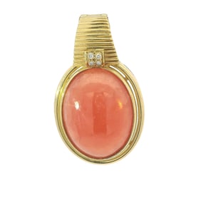 H Stern Signed Fine Diamond 18k Yellow Gold Rhodochrosite Large Pendant