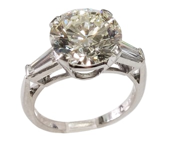 GIA 4.90ct RBC VG Cut White Facing Diamond Platinum 5.10ctw Deco Ring